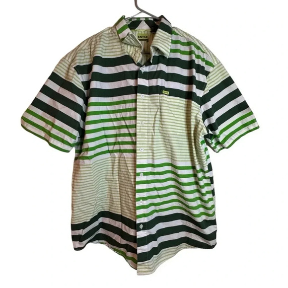 Enyce 100% Cotton Green Striped Size XXL Short Sleeve Button Down Shirt - Picture 1 of 10